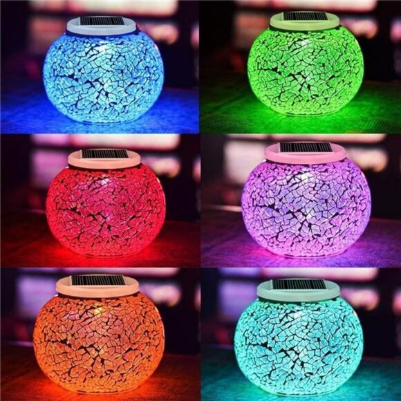 Color Changing Solar Powered Glass Ball Garden Lights, Table Lamps Waterproof - Picture 3 of 7